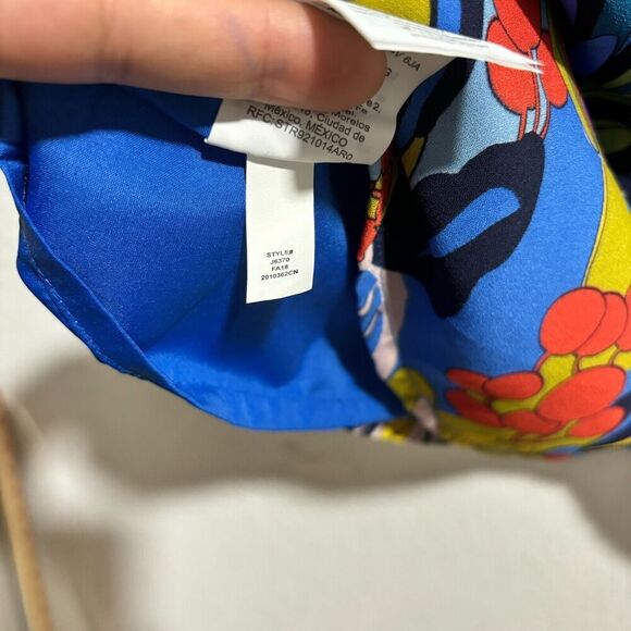 J Crew Mercantile A Line Faux Wrap Dress Blue 8 Colorful Floral Print Tropical - Picture 9 of 14
